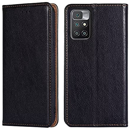 HONLEN Funda Compatible con Redmi 10 / Redmi 10 2022 Carcasa, (6.5 Inches) Magnético Cartera Cuero Case, 2 Ranura Tarjeta Movil Cover Negro - Negro