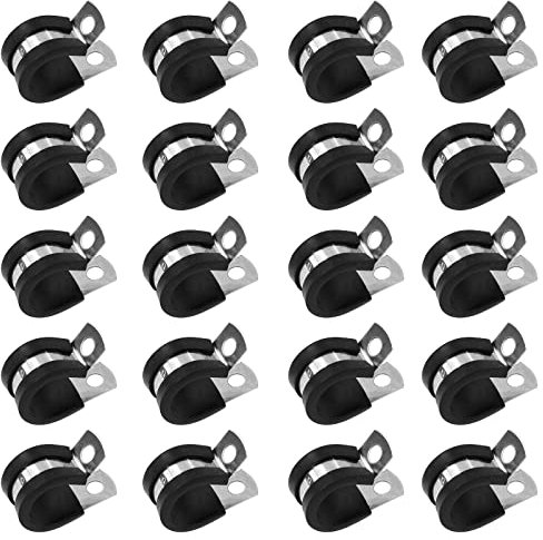 Bonsicoky 20 Stück 5/8 Zoll Edelstahl-Kabelklemmen, Gummi-gepolsterte isolierte Rohrschelle R-Typ Metalldrahtklemme für Rohre, Schlauch