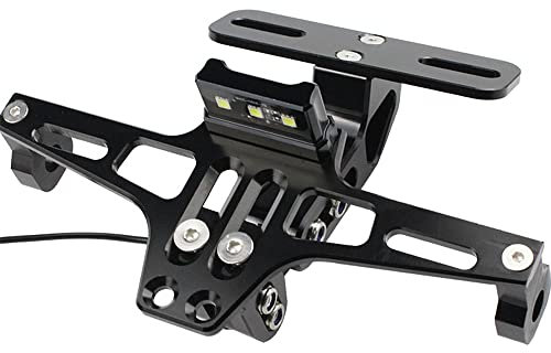 NAVESO Kennzeichenhalter Motorrad, Einstellbare Lizenz Halterung mit Kennzeichenbeleuchtung, Aluminium Motorrad Kennzeichenhalter Kompatibel mit Den Meisten Gängigen Motorradmodellen