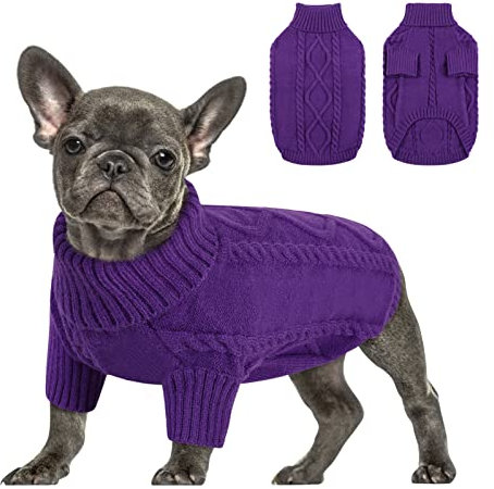 Queenmore Hundepulli Mittelgroße Hunde Wärme Hundepullover Dackel Pullover Hund Strickmantel Mit Zopfmuster Hundepullover Französische Bulldogge Bulldog Chihuahua Katzen Corgi, Lila, M