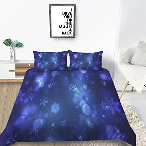 Bettwäsche 220x240 3 teilig Winter Bettbezug 220 x 240 Set mit Kissenbezüge, Winterbettwäsche 240x220 aus Mikrofaser Weich Bettwäsche Set mit Reißverschluss Blaue Schneeflocken