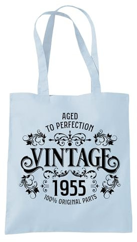 Dead Set Studio 70th Birthday Gift Bag for Women, Vintage 1955 Present Alternative, Pastel Blue