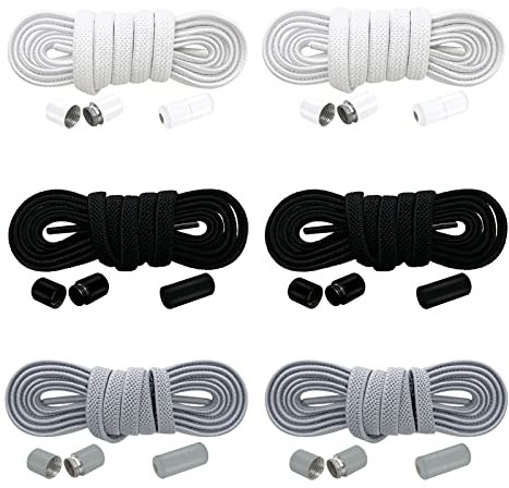 Owelth 6 Pares Cordones Elasticos sin Atar, Cordones Planos con Hebilla, Cordones Elasticos Niños Adultos de Poliéster, Cordones Blancos sin Nudo, Cordones para Converse Altas Zapatillas