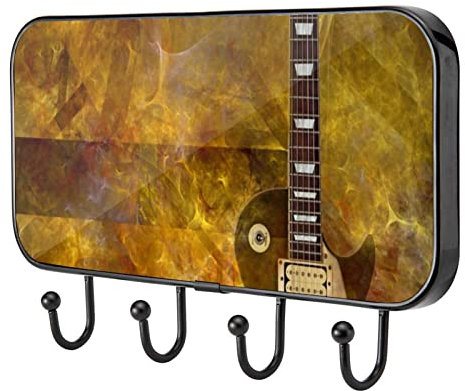 TBOUOBT Schlüsselhalter für Wanddekoration, Schlüsselbrett für Flur, Küche, Bauernhausdekoration, Schlüsselhaken zur Wandmontage, 4 Haken,E Gitarre im Retro Stil
