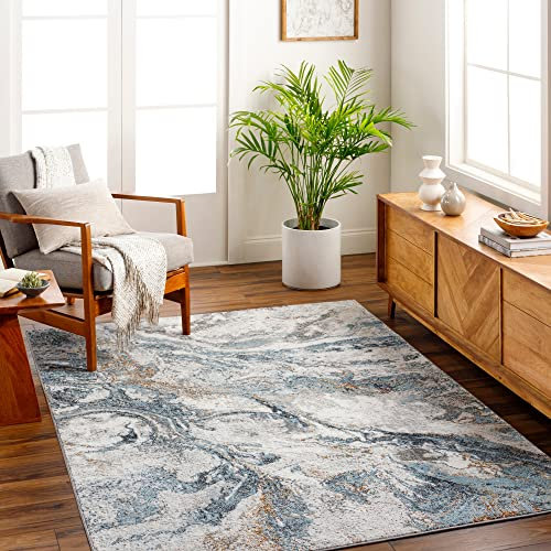 Livabliss Odunec Abstract Rug - Area Rugs Living Room 200x275 cm, Dining Room, Lounge, Kitchen, Bedroom - Modern Marble Large Rug, Soft Luxurious Easy Care Medium Pile, Ivory, Blue, Grey, Rust