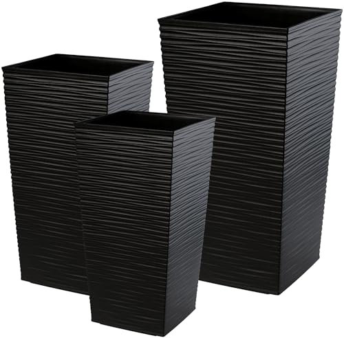 KADAX Set di 3 vasi alti per piante, Nero, H 46,5/57,5/68 cm – vaso per piante grande, fioriera da esterno e vaso per interno salotto
