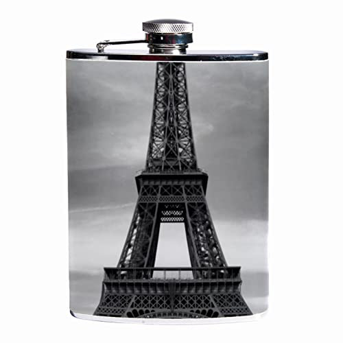 Flasques pour l'alcool,Paris Tour Eiffel Voiture Rouge,Flacon étanche en acier inoxydable et flacon entonnoir pour hommes femmes