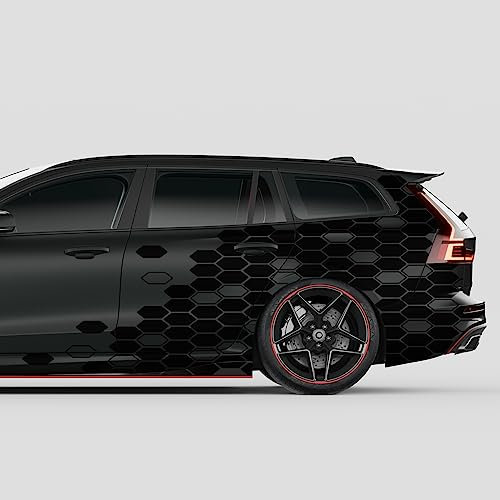 Finest Folia 2er Set XXL Auto Aufkleber je 200x60cm Motorrad Bus Sticker Kfz Zubehör Waben gestaucht Tuning Dekor Linien Design Folie KX082 (01 Schwarz Glanz)