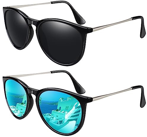 LINVO Sonnenbrille Damen Polarisiert Retro Runde Vintage Designer Stil UV400 Schutz