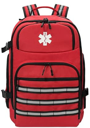 Lyirfan Erste-Hilfe-Rucksack, leer, medizinischer Notfall-Rucksack, mit reflektierenden Streifen, für Camping, Wandern, Kindertagesstätte, Outdoor, Rot (nur Tasche)