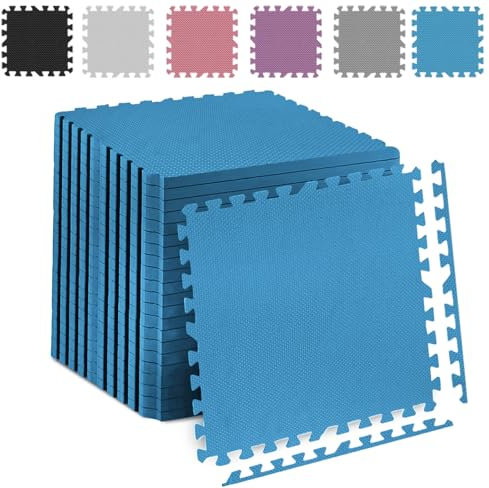 Fk Sports Thick Mat Cross 600x600x12mm (Blue, 8pcs | 32 sq.ft) Soft Cushion Non-Skid Gym Flooring mats EVA Rubber Foam, Interlocking Puzzle Floor Tiles Kids Toddlers for Home Yoga Workout