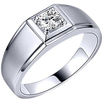 Silberne Ringe für Herren, Diamond Ring Men 18 Karat Weißgold Lab Diamant 0.3Ct De Rundschliff Vvs mit Größe 60 (19.1) Personalisiert für Muttertag