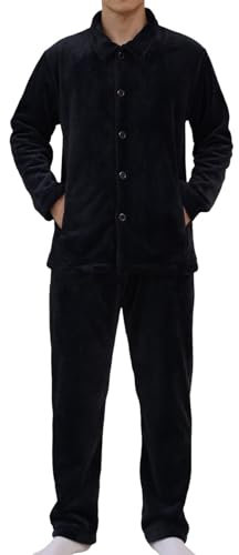 Kobilee Pigiama in Pile Uomo Cotone con Zip Pigiama Flanella Peloso Taglie Forti Pigiama Pile Abbigliamento da Casa Caldo Pigiama Invernale Pesante Due Pezzi Tuta Pile Pigiama Felpato 3XL
