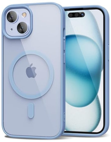 oakxco for iPhone 15 Case Clear Magnetic Compatible with Magsafe, Thin Slim Transparent Non Yellowing, Hybrid Soft Silicone Bumper & Hard Plastic Protective Cover for Women, Light Blue
