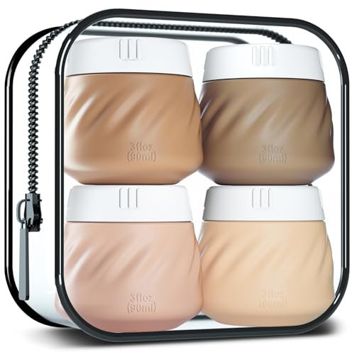 Gemice Travel Containers for Toiletries, Silicone Cream Jars TSA Approved Trave Size Containers with Toiletry Bag, Wide Mouth Leak-proof Travel Accessories with Lid for Cosmetic Cream (4 Pack)