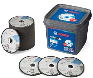 Bosch 100 dischi da taglio standard per metallo (per metallo, acciaio, lamiera, diametro 115 mm, taglio dritto, M14, accessori professionali)