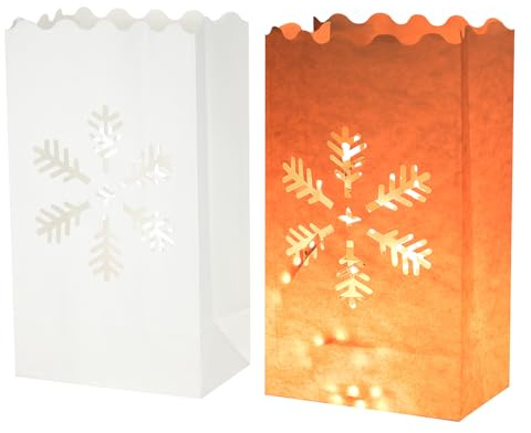 sourcing map Weiße Papier-Leuchttüten, Schneeflocken-Form, schwer entflammbar, Laternen-Kerzenbeutel für Weihnachten, Hochzeiten, Geburtstage, Party-Dekoration, 10 Stück