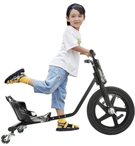 Drift Cart, Drift Trike,16 Zoll Drift Scooter, Drift Bike, Tragfähigkeit 100kg, Verstellbarer Sitz, Hinterrad mit Lichtern, für Kinder ab 6 Jahren, um das Fahren zu Lernen und Spaß zu haben