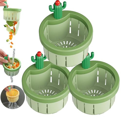 ZANWANXIN 3 Pcs Push Button Sink Drain Strainer, Cactus Kitchen Sink Drain Strainer, Upgrade Press Automatic Dumping Basket, Suitable for Kitchen Bathroom Sinks (Green)