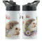 Hairyworm Personalised Water Bottle, 350ml White Sports Flask with Straw Cap Flip Lid, Stainless Steel, Customised with Initial/Name, Flower Daisy Hedgehog Drink Bottle