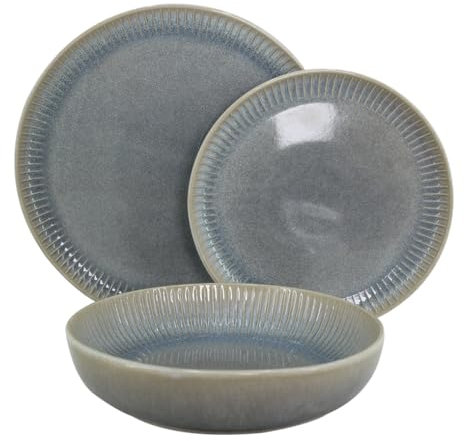 WeHome - Servizio Piatti 6 Persone, Set 18 Pezzi, Colorati Ceramica Modello Erika, Moderni 3 Misure, Lavabile In Lavastoviglie, Compatibile Con Forno A Microonde (Grigio)
