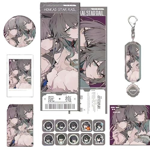 XUBWVW Anime & Game Fan Merch Bundle - Double-Sided Badge, Mini Cards, Keychain, Holographic Ticket Gift Set (CC7)