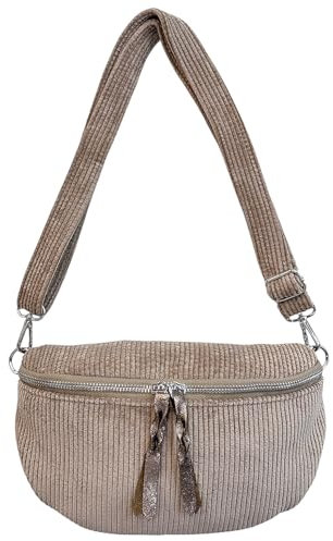 stylx Umhängetasche Cord Tasche Handtasche weiche Bauchtasche Klein mit Schultergurt Design Taschenband abnehmbar verstellbares Riemen Crossbody Bag Hüfttasche Damen mit Reißverschluss (taupe)