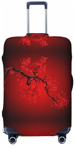 Gaxfjru Housse de protection pour valise de voyage lavable et anti-rayures Motif fleurs de cerisier Rouge, Noir , S