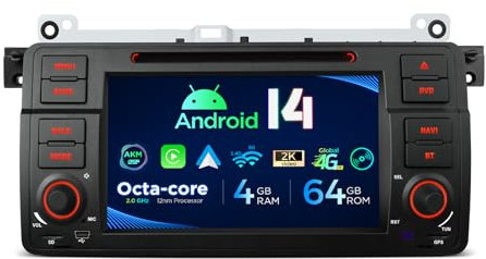 XTRONS 7 Zoll Android 14 Autoradio Car Stereo Multimedia Player Octa Core 4+64GB für BMW E46 M3 Eingebautes 4G LTE Gyroskop-Sensoren Car Play AKM DSP GPS Bluetooth WiFi DVD Optional DAB OBD TPMS DVR