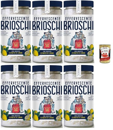 Brioschi Digestivo, rafraîchissant et digestif assoiffé, citron vert, dissolution rafraîchissante pour la digestion, au goût citron, 6 x 200 g, + Italian Gourmet Polpa 400 g