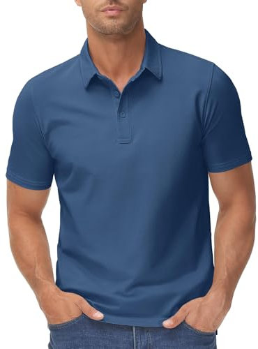 TACVASEN Herren Polo Baumwolle Bequemes Funktionsshirt Atmungsaktives Schnelltrocknend Kurzarm Sportshirt Golf ohne Brusttaschen Casual T-Shirt Sommer Grau Blau, XL