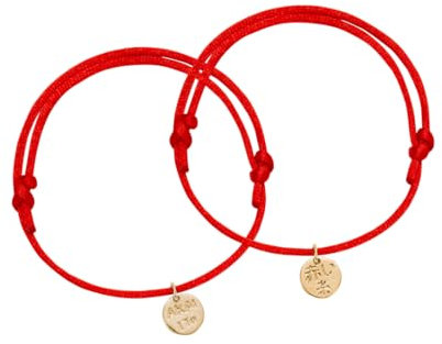 KAKI La Felicità è Nelle Piccole Cose Braccialetto Filo Rosso del Destino Coppia Oro, Akai Ito 赤い糸, Bracciale Amicizia e Amore, Regalo Simbolico per Lui e Lei