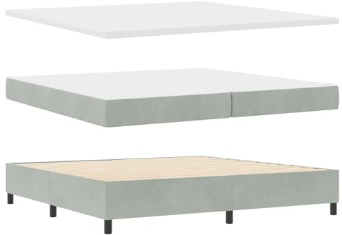 vidaXL Boxspringbett mit Matratze Hellgrau 200 x 200 cm Samt, Moderne Bettgestell, stilvolles Schlafzimmermöbel, langlebige Schaumstoffmatratze, ergonomischer Komfort