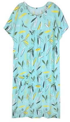 Generisch Chemise de nuit à manches courtes en coton pour femme - Col rond - Robe de plage - Pour les personnes âgées - Douce - Nuisette d'été - Lounge - Chemise de nuit d'été ample, Vert menthe Z