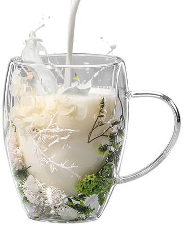 ETUCYNG 350 ml flores doble capa vaso de vidrio vasos con asa doble pared taza de café Macchiato vasos con flores secas para té té helado americano