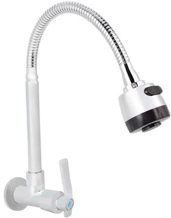 Qukaim Rubinetto Cucina a Muro per Acqua Fredda, Rubinetto a Parete 360° Girevole con Filetto G1/2 Pollice per Lavello e Bagno, Ottone e Acciaio Inox Antiruggine per Esterni