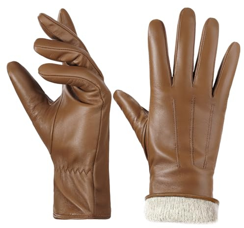 Lederhandschuhe Damen Winter Handschuhe Touchscreen Kaschmir Gefüttert | Warm Echt Leder Handschuhe, Herbst Winter Klassisch Fahrerhandschuhe für Smartphone SMS Autofahren