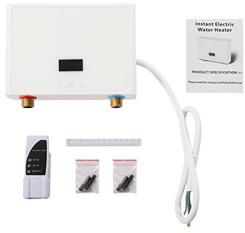 5500W Instant Tankless Electric Water Heater Adjustable Thermostat with 4 Power Gears Wall-Mounted Mini Boiler High Safety IPX4 Under Sink Water Heater with Digital Display for Kitchen & Bathroom