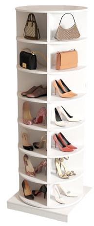 Bladez 360° Dreh-Schuhschrank Weiß - 7 Ebenen, Platz für bis zu 28 Paar Schuhe, Rotierender Schuhregal mit Kompakt-Design, Stauraum für Flur & Eingangsbereich, Hochwertig aus MDF