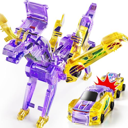 DULONIME 2-in-1 Magnet-Auto Verwandelt Sich in Dinosaurier-Spielzeug | Verwandelbares Dinosaurier-Auto, Roboter-Dinosaurier-Auto-Geburtstagsgeschenk für Knaben und Mädchen für 4-6 und 6-12 Jahre