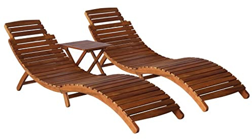 Hoopleep Lot de 3 chaises longues en bois d'acacia massif, pliables, résistantes aux intempéries, pour extérieur, terrasse, jardin, piscine, 184 x 55 x 64 cm, revêtement à l'huile naturelle, avec