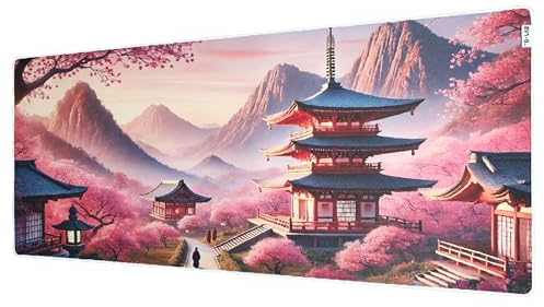 The G-Lab - Pad Temple - Tapis de Souris XXL - 900x400 - Tapis de Souris Gamer avec Bords Cousus, Surface Polyester Type Control, Base Antidérapante – Accessoire Bureau et Gaming (Temple Japonais)