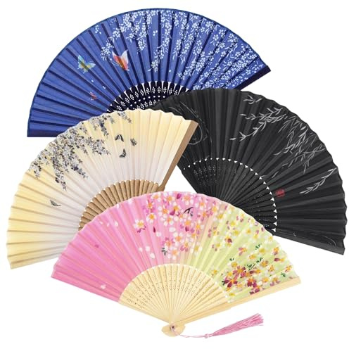 Leikedun Silk Fabric Hand Fans, Chinese Fan, Folding Hand Fan Handheld Fan for Wedding, Preference, Performance, Dancing,Home Decoration (Multicolor-a)