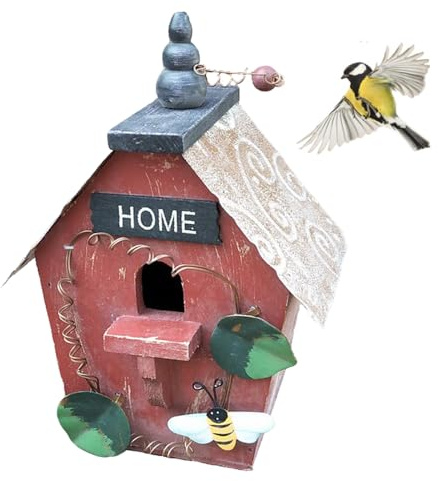 Nistkasten, dekoratives Vogelhäuschen, hängendes, farbenfrohes Vogelnest-Hängeornament. Geeignet für die Platzierung in Gärten, Fenstern, Balkonen oder im Innen- und Außenbereich. (Rotes)