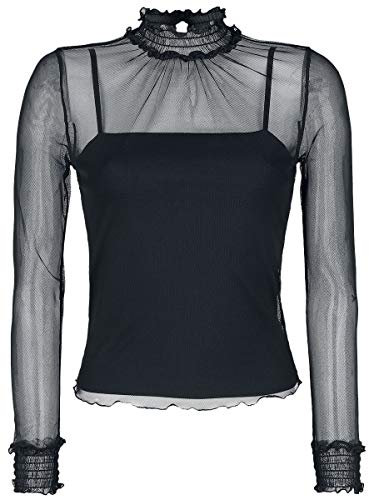 Urban Classics Women's Ladies Double Layer Mesh L/s Long Sleeve Top, Black (Black 00007), Small