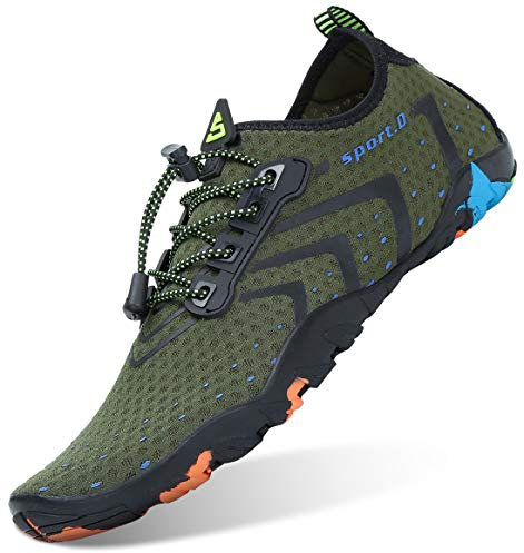 SAGUARO Badeschuhe Herren Wasserschuhe Männer Strandschuhe Damen Aquaschuhe Neoprenschuhe rutschfeste Schwimmschuhe Olivgrün 44 EU