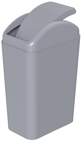 Ikando 14 L Plastic Waste Bin with Swing Lid, Tall Trash Bin for Home and Kitchen, Grey, 1 Pack