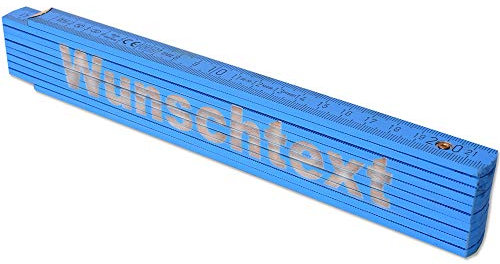 TE-Trend 2m Zollstock Gravur Meterstab Metermaß Gliedermaßstab Maßstab Wunschtext Namen Text 20 Zeichen Geschenk Blau