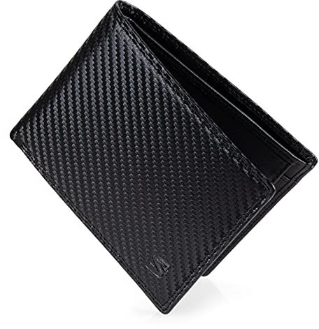 SERASAR | Leder Geldbörse [Carbon] Herren mit RFID Schutz & Carbon Optik | Schwarzes Echtleder | 9 Kartenfächer | Geschenkschachtel | Tolle Geschenkidee | Leather Wallet for Men | Herren-Geldbeutel