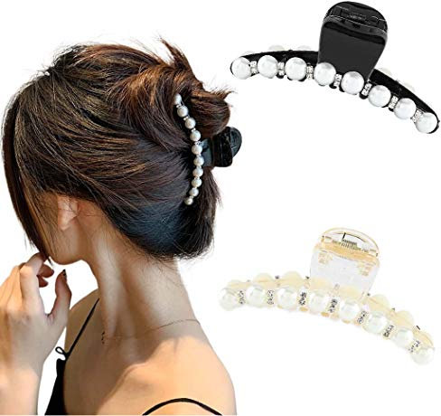 Runmi Pinze per Capelli 2 Pezzi Perle Capelli Clip Artiglio Antiscivolo Mollettoni Capelli Accessori per Capelli Fermaglio per le Donne